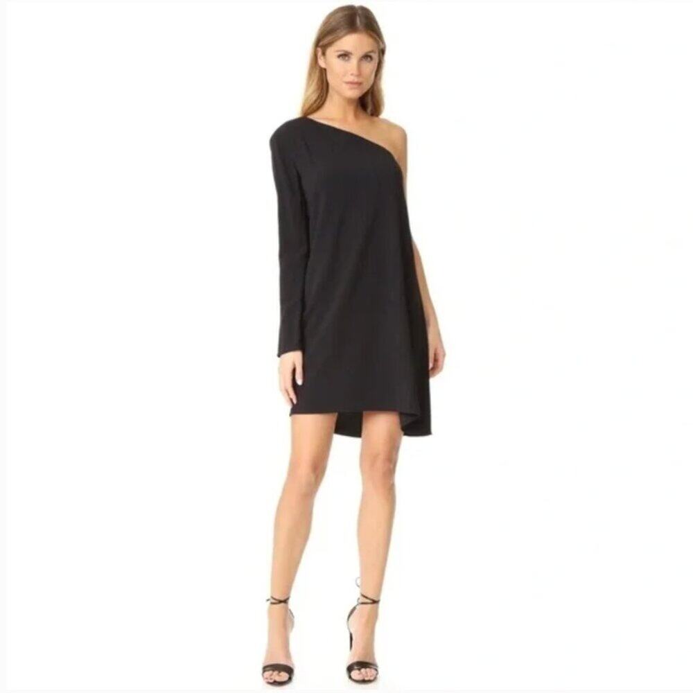 Theory Sintsi Rosina Crepe Black One Shoulder Dress
